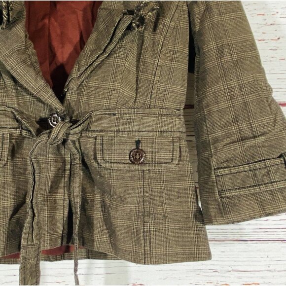 Ann Taylor Loft Blazer Jacket Sz 10 Petite Coat Button Front Brown Plaid Short - Picture 7 of 12